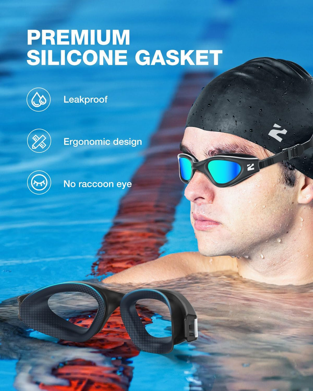 Swim Goggles Adult, G1 Air Unisex No Leak Anti-Fog with Swim Cap | UV400 Protection, Wide Panoramic View, Soft Silicone Gasket