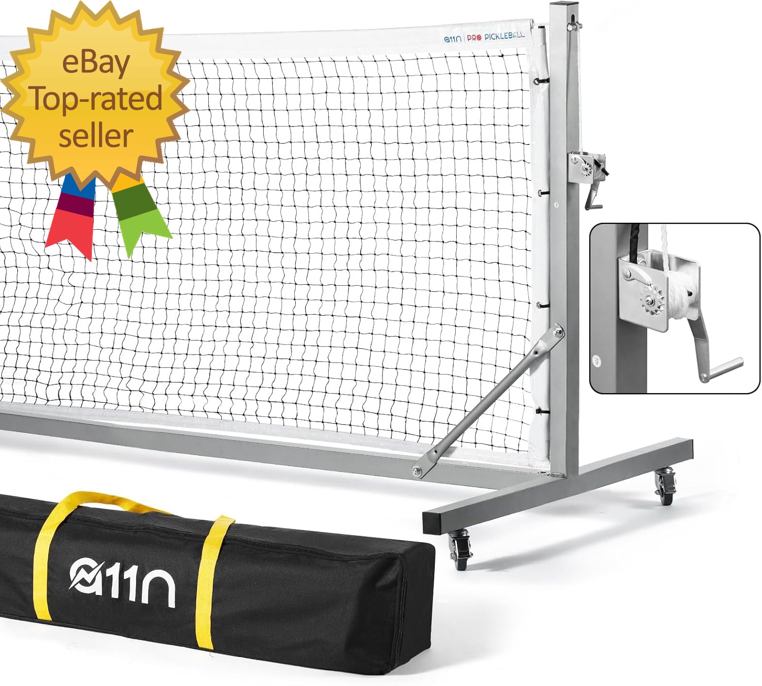 Pro Pickleball Net with Wheels and Hand Winch Tournament Regulation Size Anti-Sa