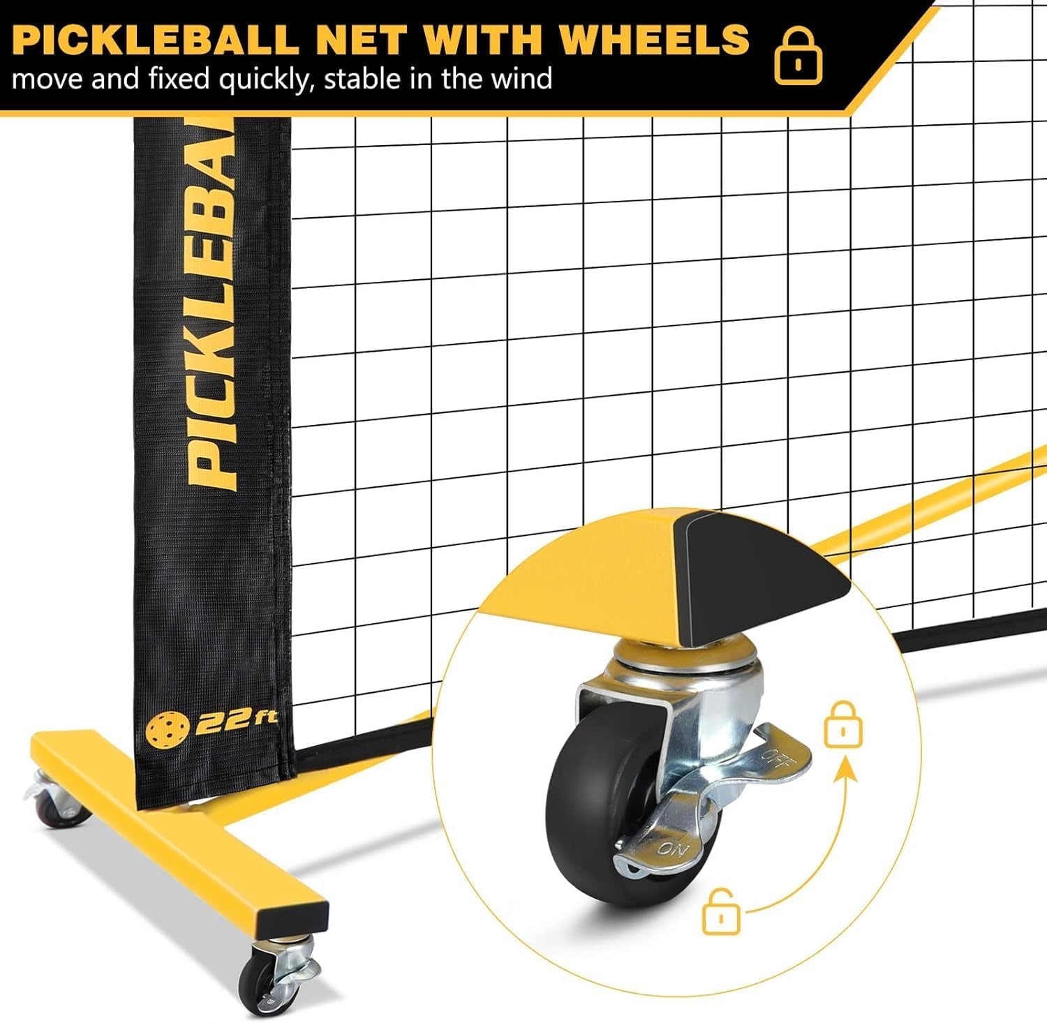 Pickleball Net with Ball Collector, Wheels, 22FT & 11FT Size | Portable 2-In-1 Pickle Ball Net with Carry Bag, Steady Metal Frame for Outdoor Indoor Backyards, Driveway