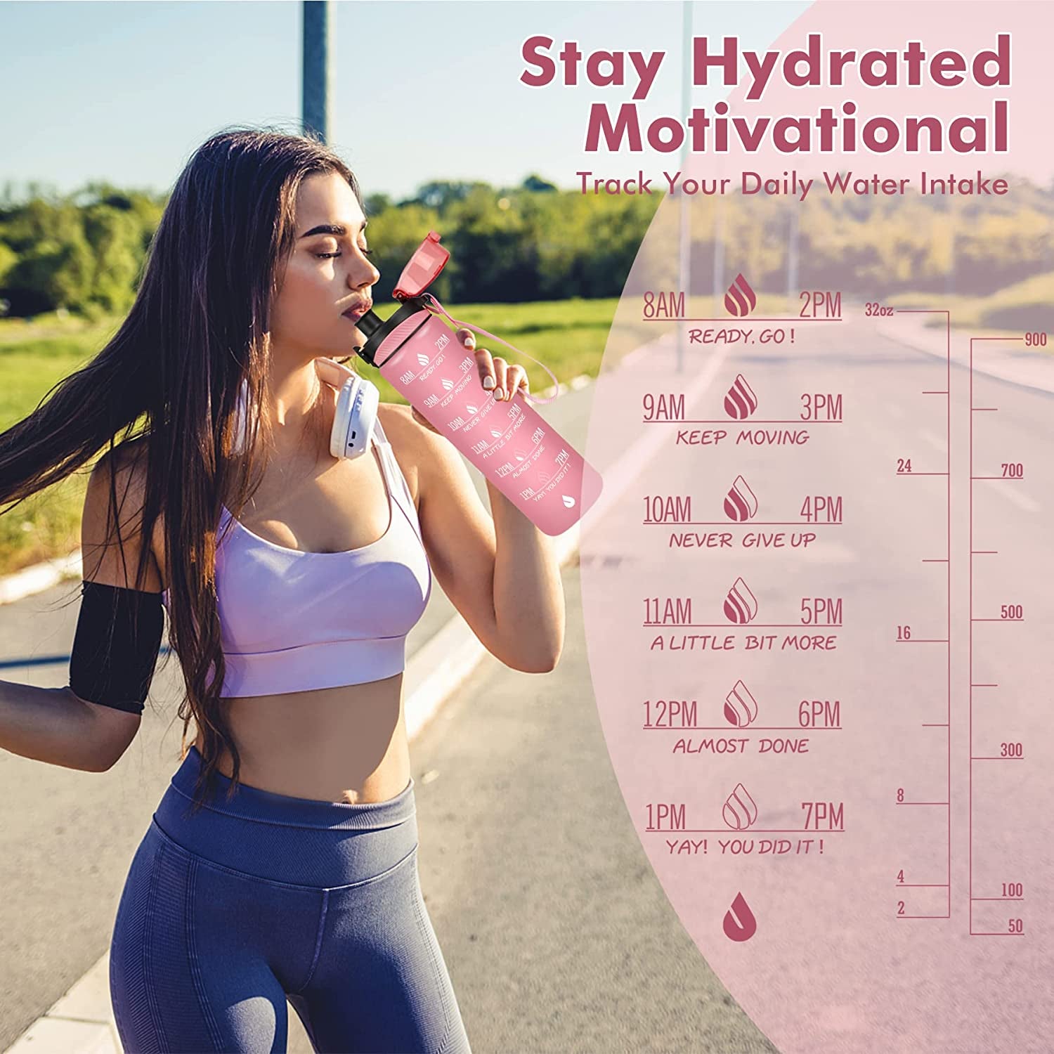 32Oz Motivational Water Bottle with Times to Drink,Time Marker &amp; Removable Strainer,Fast Flow,Leakproof Tritan BPA Free Non-Toxic Water Jug for Fitness,Gym,Sports…
