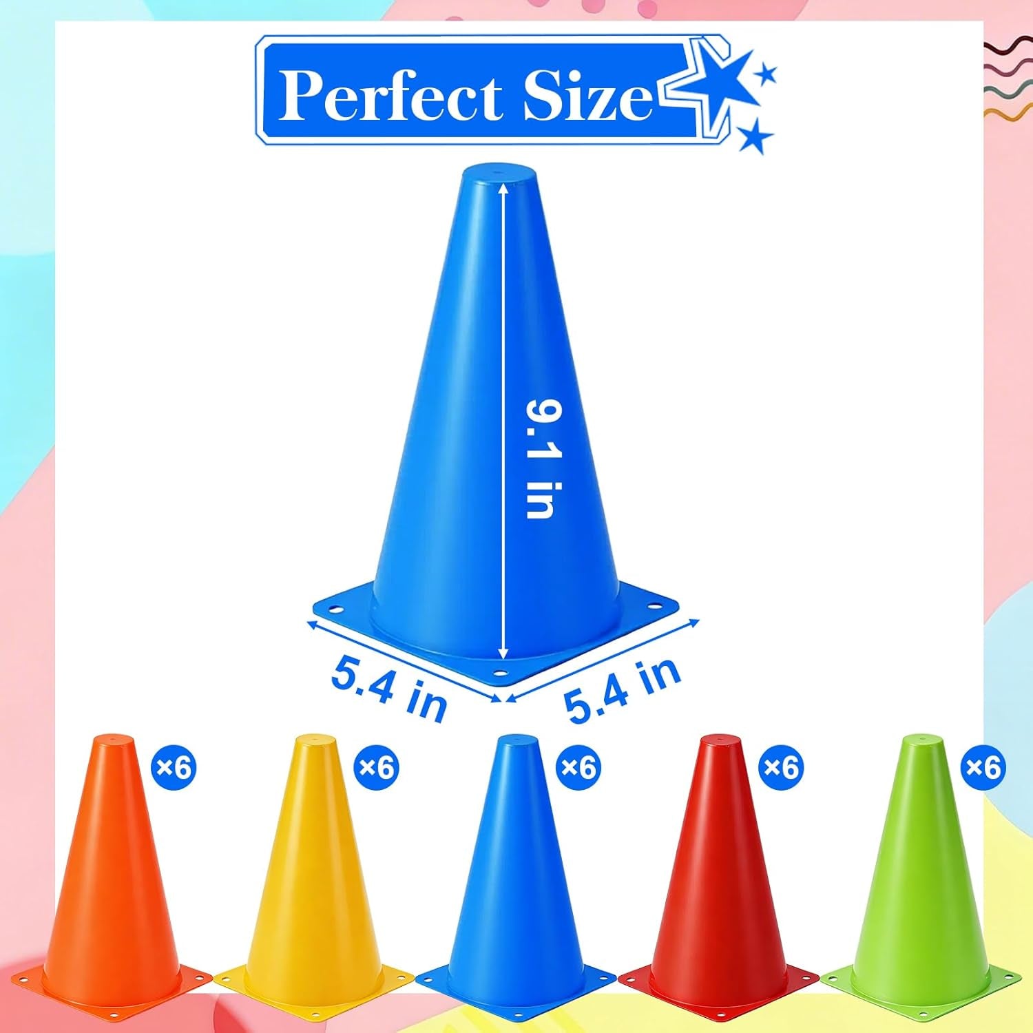 30 Pack Plastic Training Cones, 9 Inches Traffic Cones Indoor Outdoor Sports Agility Cones Soccer Flexible Cone Sets for Soccer, Skating, Drills, Football, Basketball, Assorted Colors