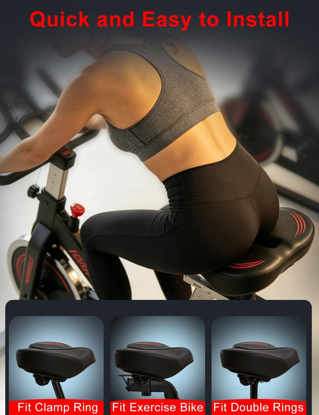Noseless Oversized Bike Seat Cushion Comfortable Extra Wide 13.6" Padded | NEW Noseless Bicycle Seat for Men and Women, Comfort Bike Saddle Replacement for Peloton, Exercise, Cruiser, Mountain Bikes