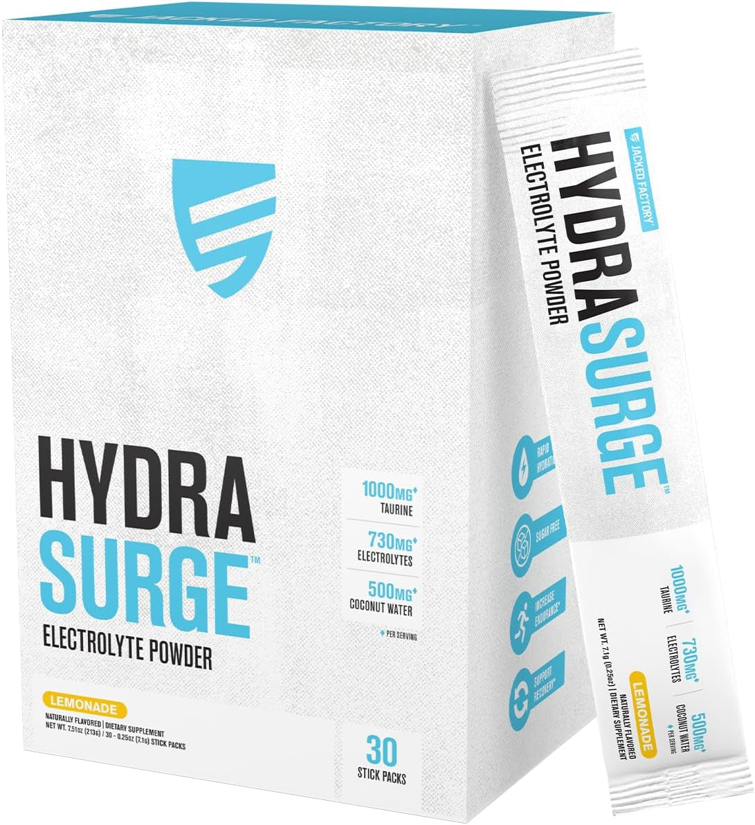 Hydrasurge Electrolytes Powder Packets - Sugar Free & Naturally Sweetened Hydration Packets - Keto & Vegan Friendly, Easily Dissolves - 30 Stick Packs, Lemonade