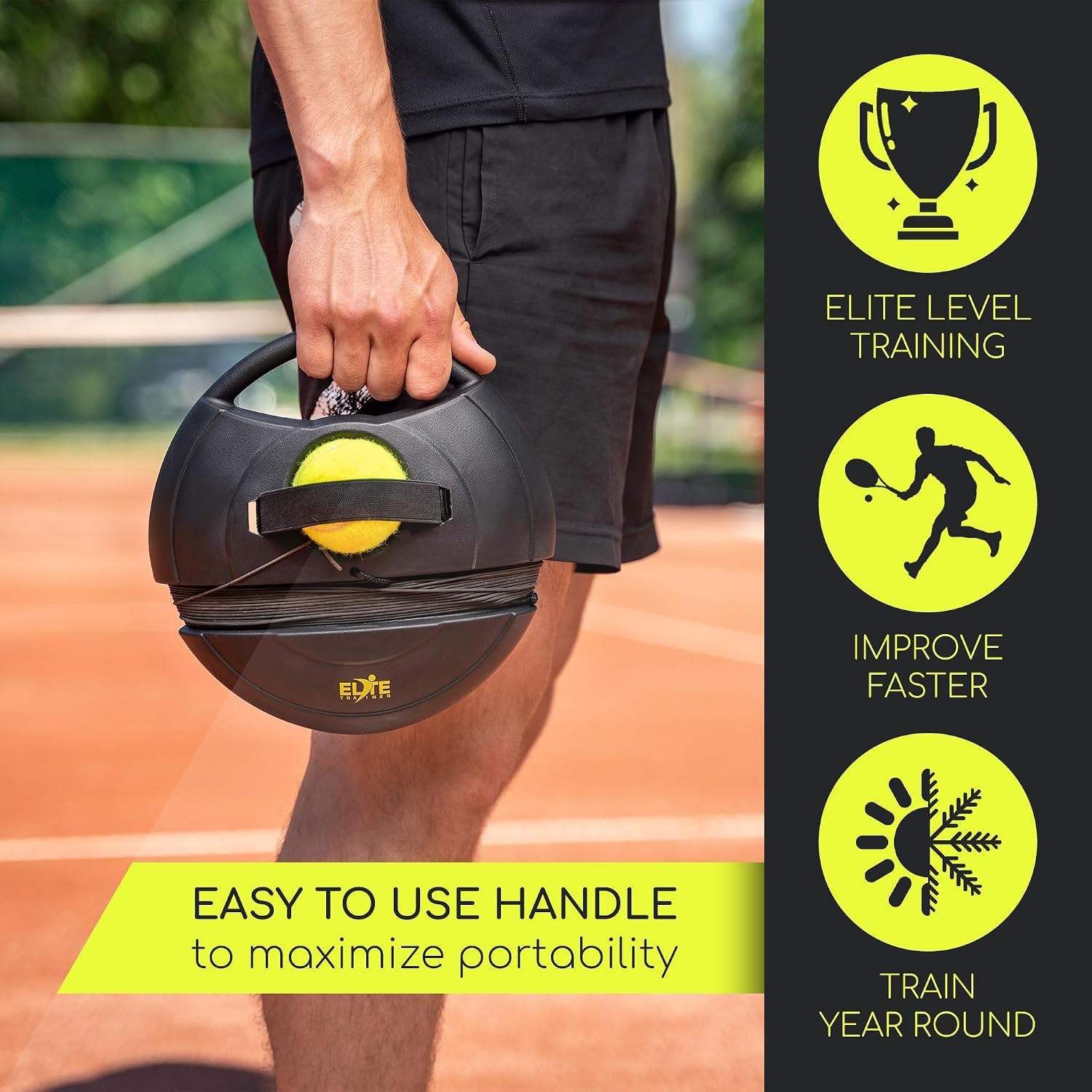 Tennis Rebound Ball Set | Solo Practice Rebounder, No Filling Required, Heavy Duty Power Base | 3 Balls with String, Drawstring Bag | Training Equipment for Any Skill Level