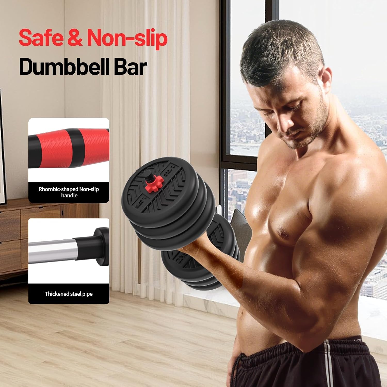 Adjustable Dumbbell, 20/30/45/70/90Lbs Dumbbells Set, 4-In-1 Free Weights for Women/Men Workout Equipment Used as Barbell/Kettlebells/Push up Stand for Home Gym