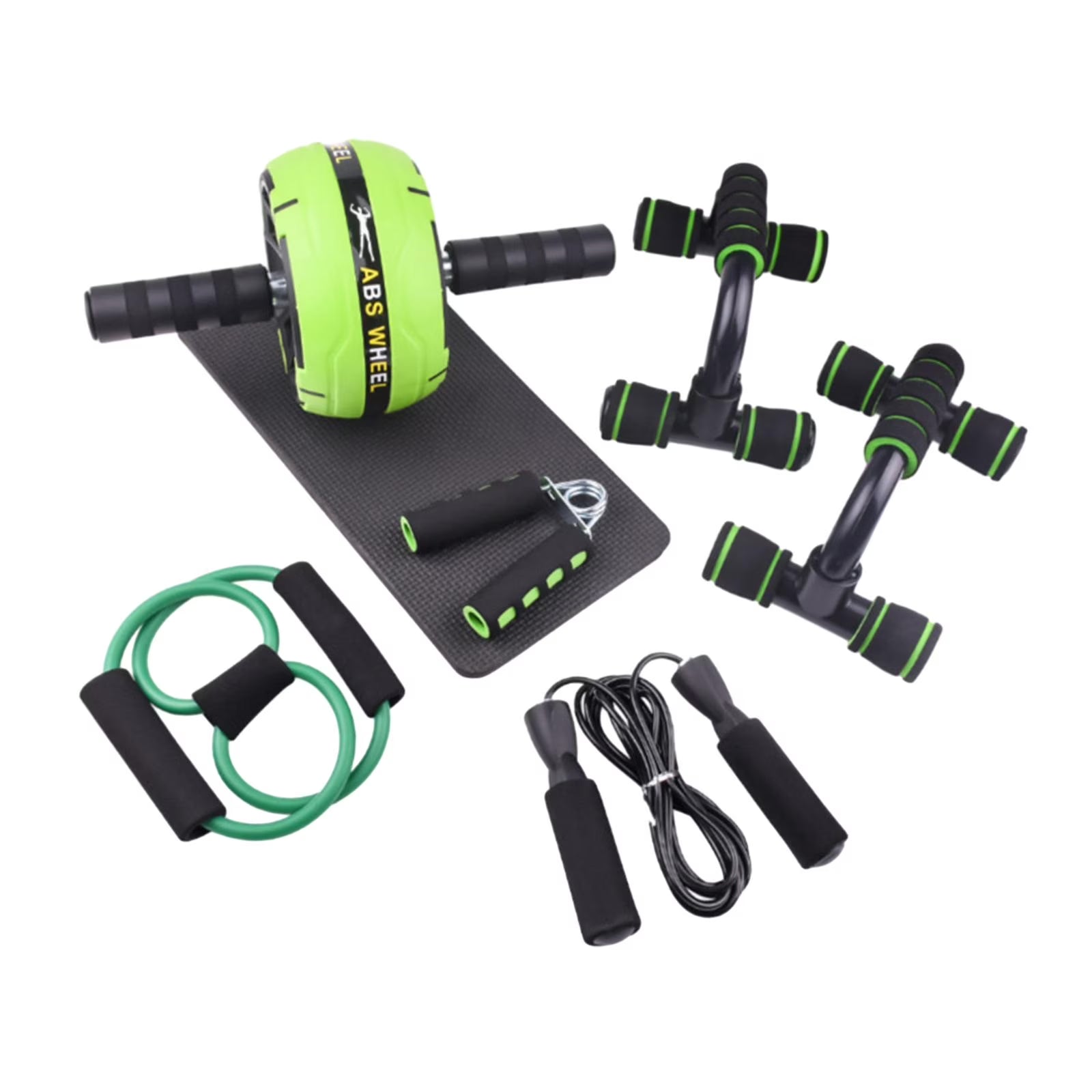 Abs Roller Wheel Indoor Fitness Equipment Set Home Gym Workout Chest Expander Green