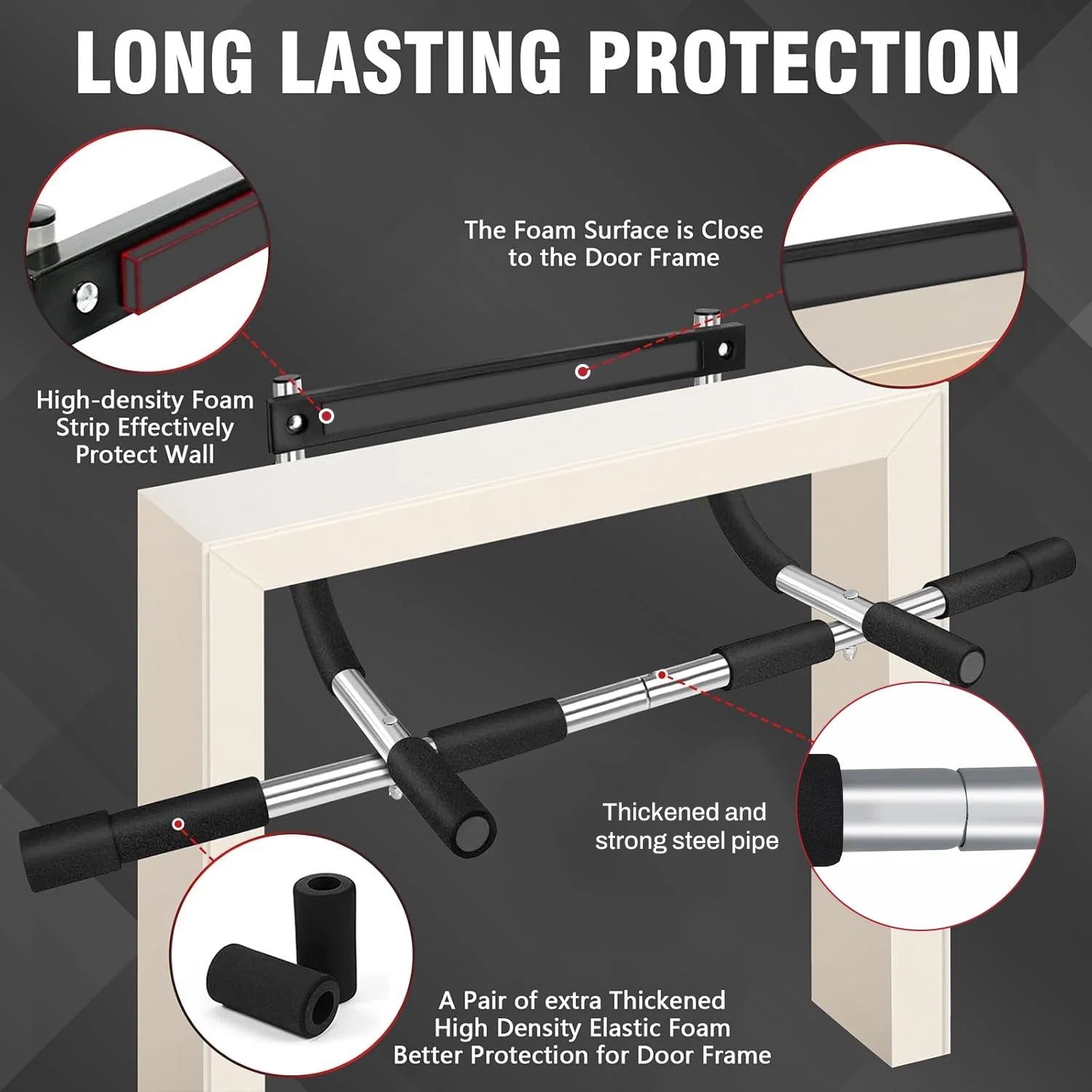 Pull up Bar for Doorway, Thickened Steel Upper Body Workout Bar, Adjustable Width Locking, Max Limit 330 Lbs, Multi-Grip Strength Chin-Up Bar for Strength Training, Home &amp; Gym, Black