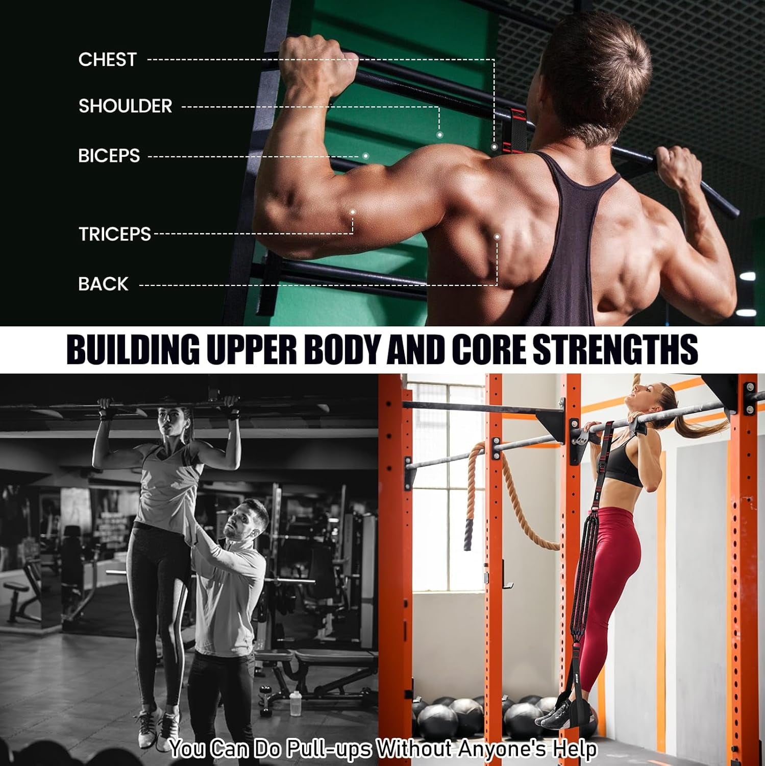 Pull up Assistance Bands 260Lbs, Heavy Pull up Bands Resistance Bands for Pull Ups Working Out with Feet Rest, Pull up Bar Bands Assistance Bands Strength Training Workout Equipment, Height Adjustable