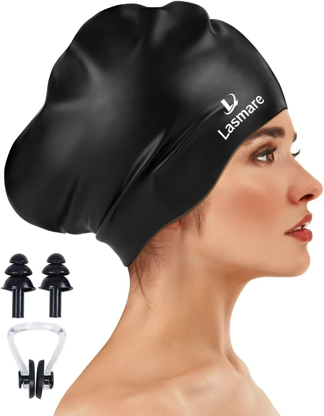 Large Long Hair Swim Cap with Extra Room for Women Men, Silicone Swimming Cap Fo