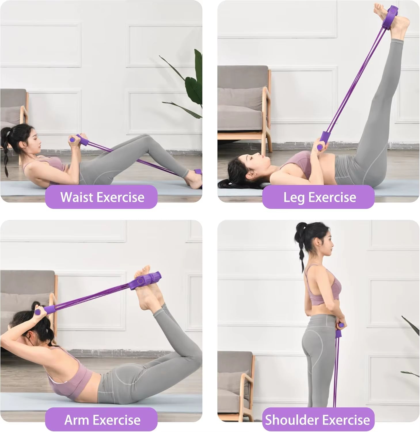 Puller Resistance Bands, 6 Tubes Elastic Yoga Pedal Puller Resistance Bands for Abdominal Waist Arm Leg Stretching Slimming Trai