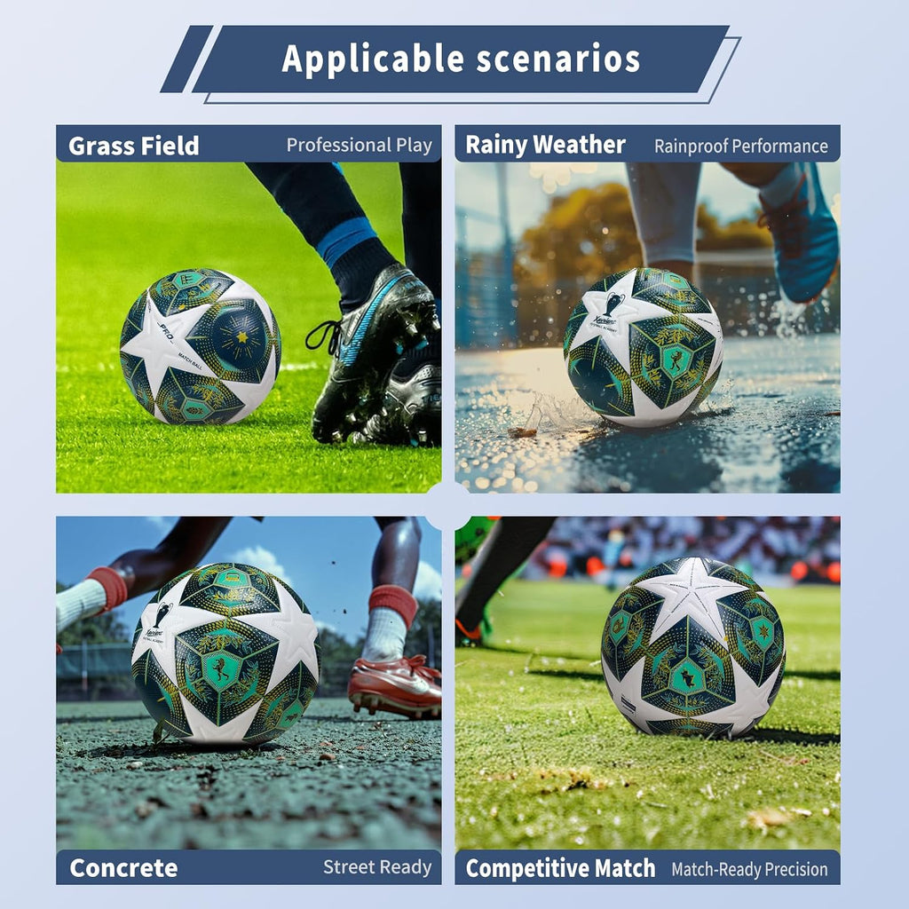 Professional Soccer Ball Size 5,4 | Thermal Bonded Waterproof PU Match-Quality Training Ball with Pump