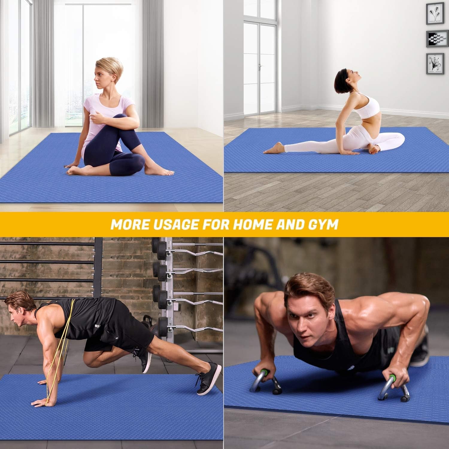 Large Yoga Mat for Pilates Stretching Home Gym Workout, Extra Thick Non Slip Exercise Mat, Extra Wide Fitness Mat for Men and Women, Mutil-Size X 1/4&