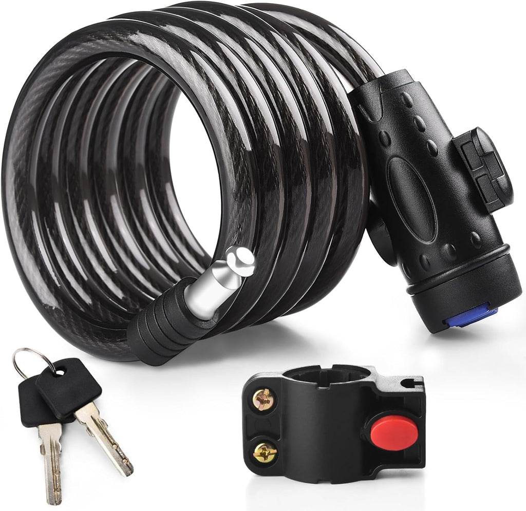 Bike Lock, [4Ft/1.2M] 1/2 Inch Thick Bike Cable Locks with 2 Keys | Weatherproof Heavy Duty Bicycle Lock Cable Anti-Theft Security Cable with Mounting Bracket for Ebike, Scooter, Motorcycle