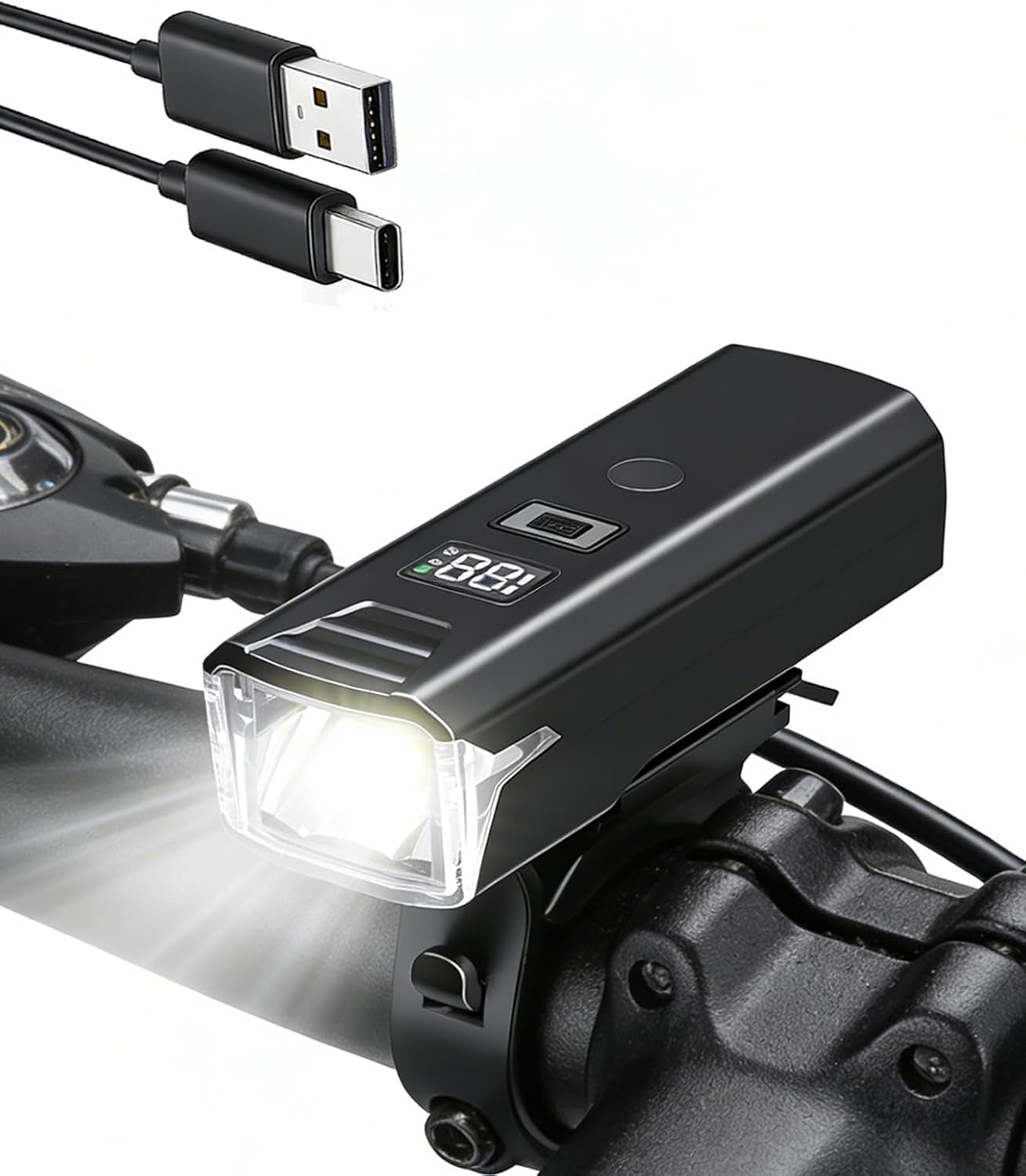Bike Lights for Night Riding,Usb-C Recharge Bicycle Light Bright Headlight | LED Mountain Bike Front Light,5 Lighting Modes,Auto Light Sensor,For Cyclists and Commuters,Led Display