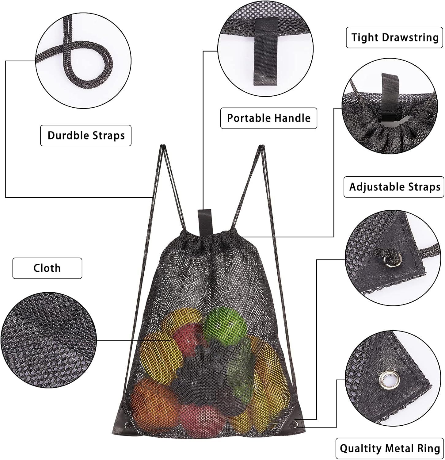 2-PACK Mesh Drawstring Bag, Mesh String Bag for Gym Laundry Seashell and Beach F