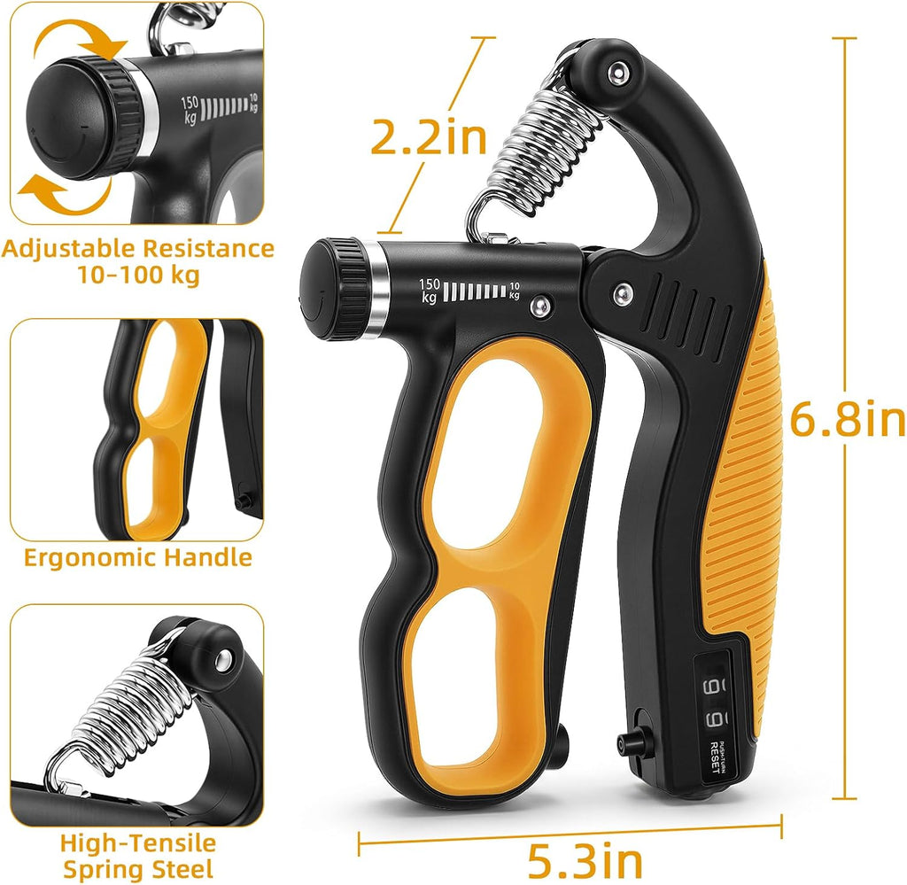 Grip Strength Trainer Kit with Mechanical Counter, 5 Pack Hand Gripper Strengthener Adjustable Resistance, Forearm Strengthener, Finger Exerciser, Wrist Strengthener, Hand Exercisers for Strength, Therapy & Rehab