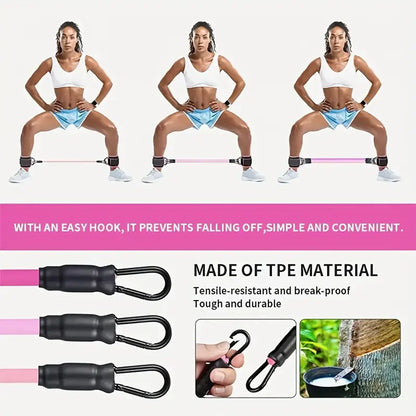 11Pcs Ankle Resistance Bands for Working Out with Cuffs and Elastic Bands Set (10-30Lbs) , Exercise Bands for Legs and Butt, Pink