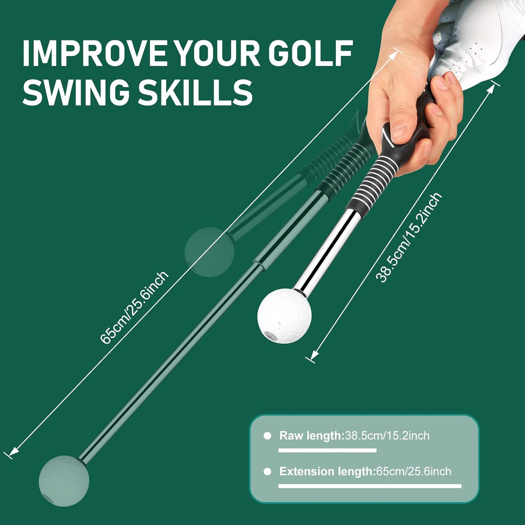 Retractable Golf Swing Trainer with Golf Grip Trainer & Arm Band | Telescopic Club Retractable Golf Swing Training Aid /Tempo Stick Golf/Warm Up/Indoor Golf Practice | Golf Grip Trainer