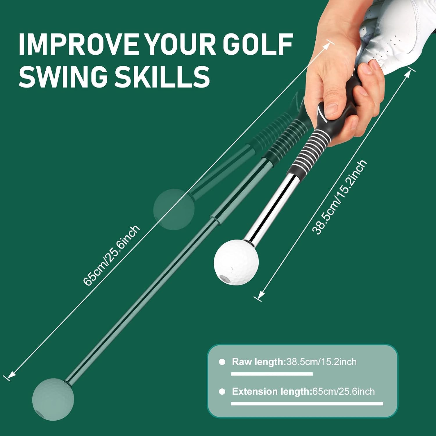 Retractable Golf Swing Trainer with Golf Grip Trainer & Arm Band | Telescopic Club Retractable Golf Swing Training Aid /Tempo Stick Golf/Warm Up/Indoor Golf Practice | Golf Grip Trainer