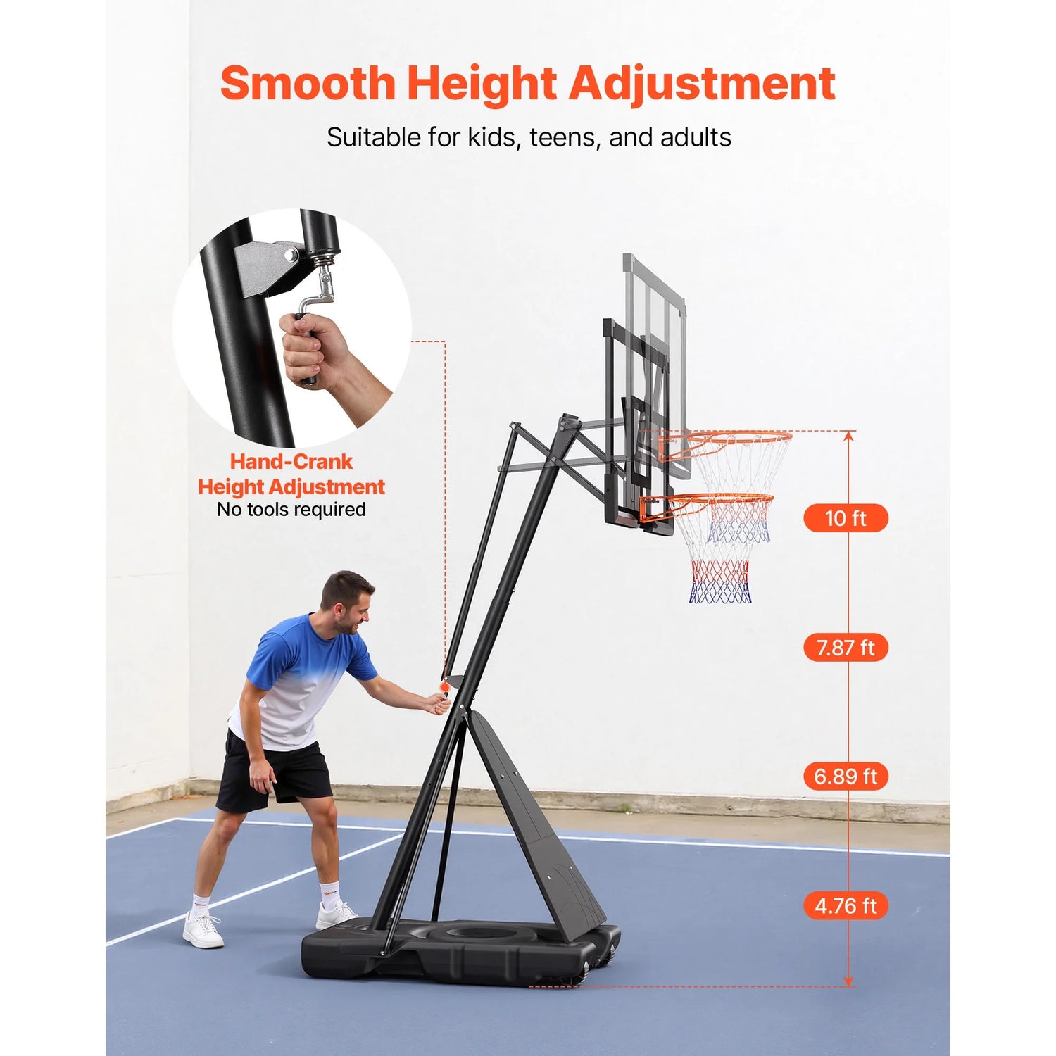 Portable Basketball Hoop with Adjustable Height Outdoor – 10 Ft, 85 Lbs
