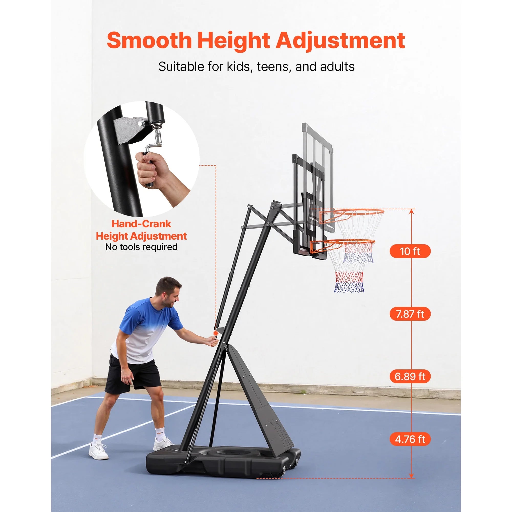 Portable Basketball Hoop with Adjustable Height Outdoor – 10 Ft, 85 Lbs