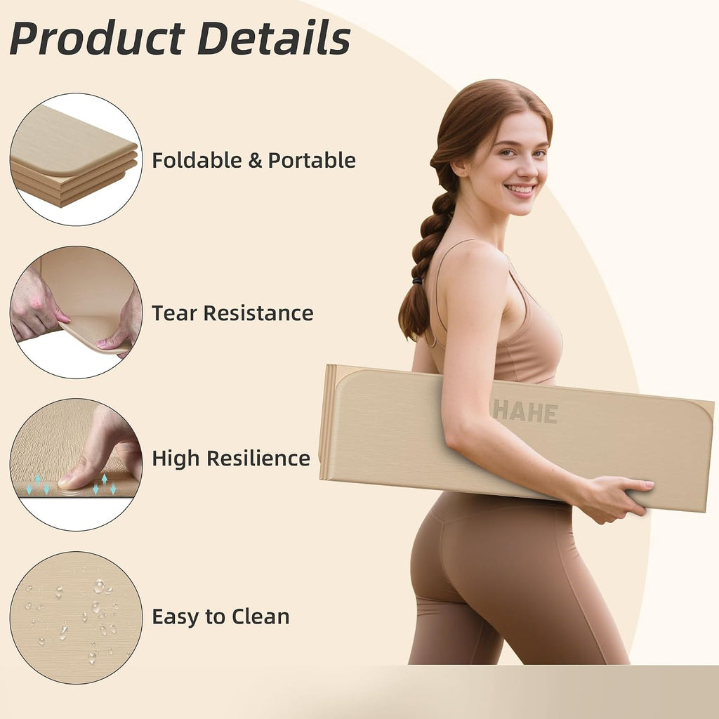 Foldable Yoga Mat 74"Lx32"Wx1/3"Thick, Folding Exercise Mats | Non-Slip Wide Pilates Mats for Home Workout/Travel, Portable Yoga Mat Thick for Yoga/Pilates/Camping/Floor Exercises