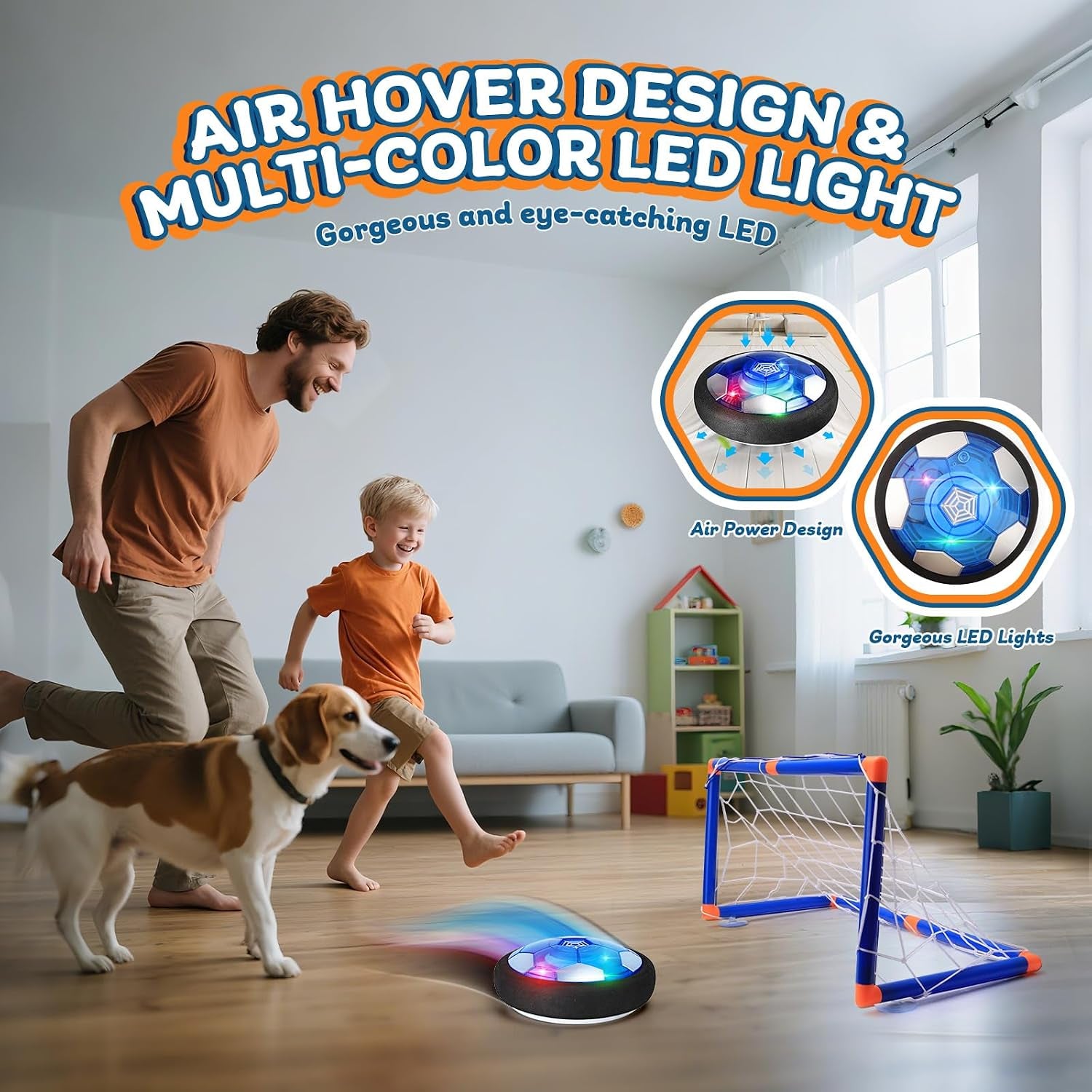 3-In-1 Hover Soccer Ball, Kids Toddler Hockey Set with LED Lights,Indoor Outdoor Toys for Kids, Soccer Gift for Boys 6-8 8-12, Birthday,Kids, Boys Girls Age 6, 7, 8, 9, 10, 11, 12