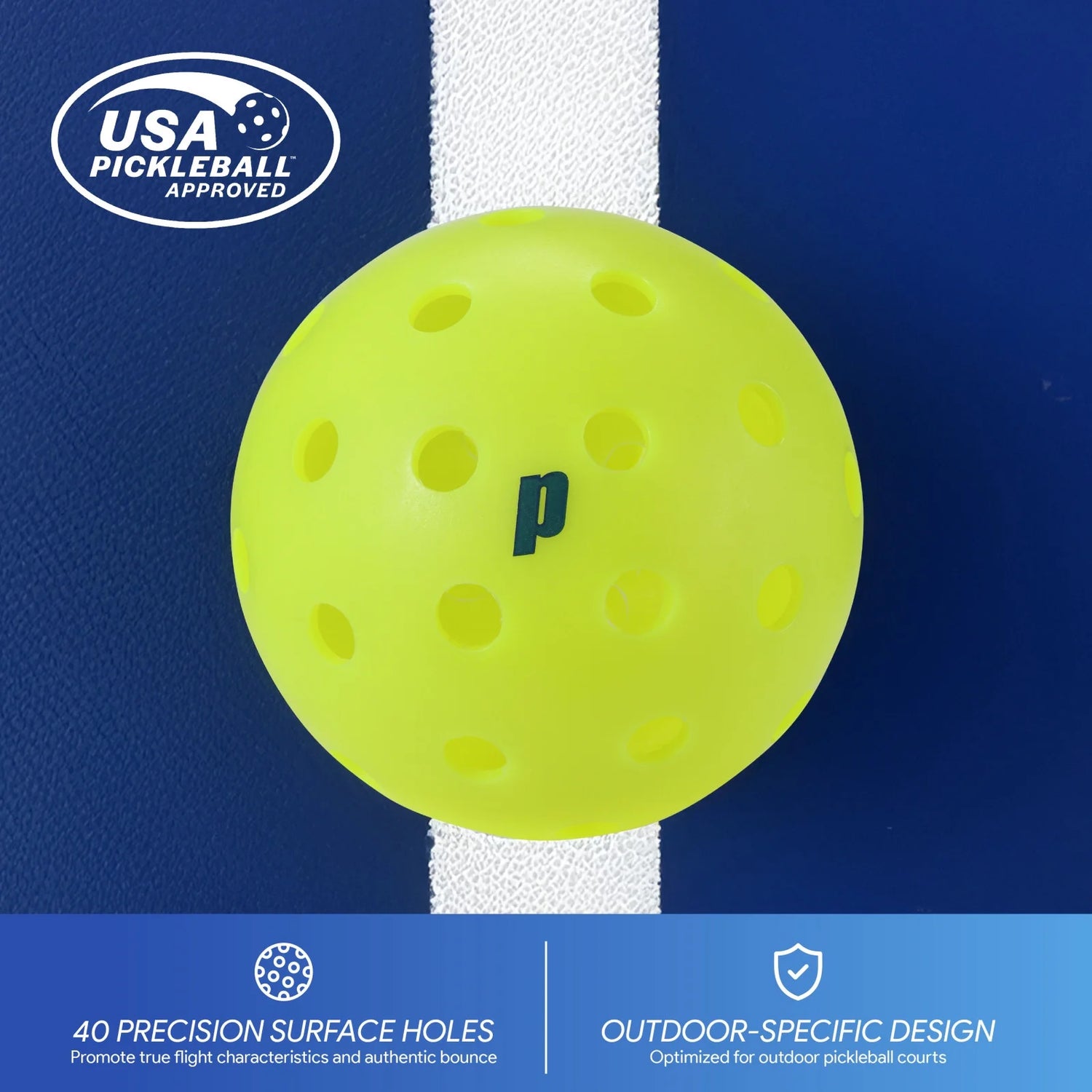 Outdoor Pickleball Balls – 12 Pack with Mesh Bag, USA Pickleball Approved, 40-Hole Precision Design, High-Visibility Neon Yellow