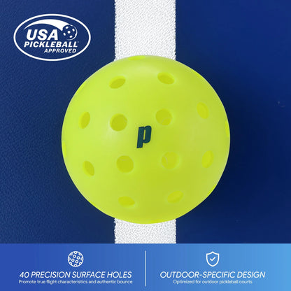 Outdoor Pickleball Balls – 12 Pack with Mesh Bag, USA Pickleball Approved, 40-Hole Precision Design, High-Visibility Neon Yellow