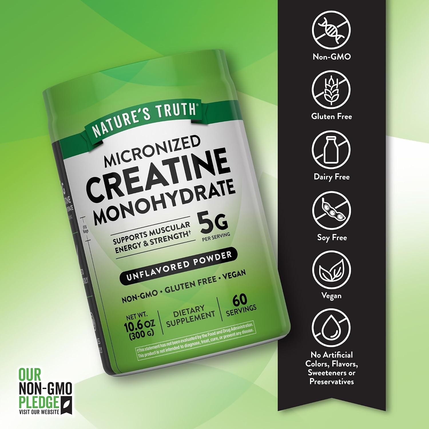 Creatine Powder | Unflavored | 60 Servings | 5 G Micronized Creatine Monohydrate | Keto Friendly, Vegan, Non-Gmo & Gluten Free Supplement