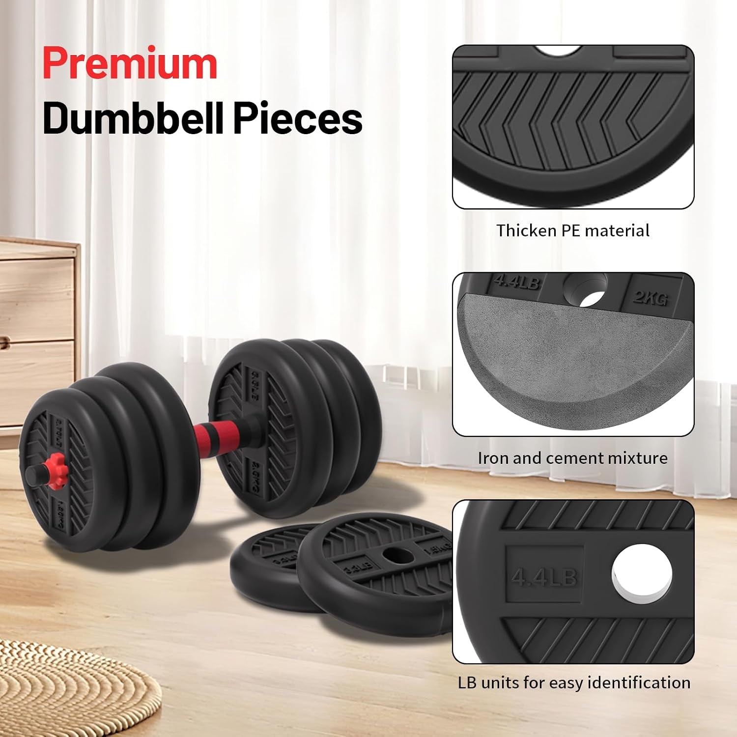 Adjustable Dumbbell, 20/30/45/70/90Lbs Dumbbells Set, 4-In-1 Free Weights for Women/Men Workout Equipment Used as Barbell/Kettlebells/Push up Stand for Home Gym