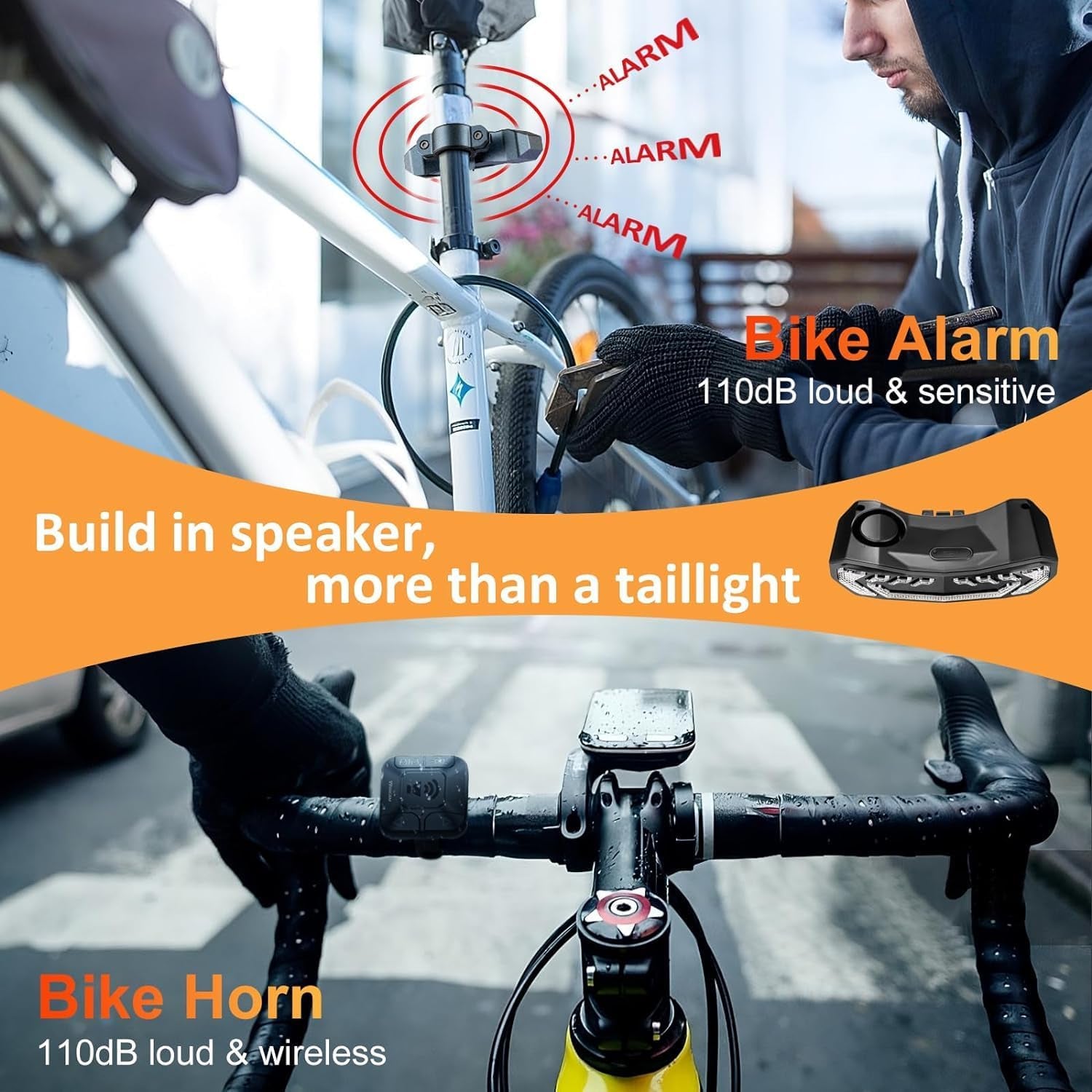 Bike Light Set with Bike Horn Alarm, Remote Control Bike Tail Light with Turn Signals and Brake Light Bike Alarm Horn, Bike Headlight for Night Riding, Rechargeable Rear and Front Bike Light