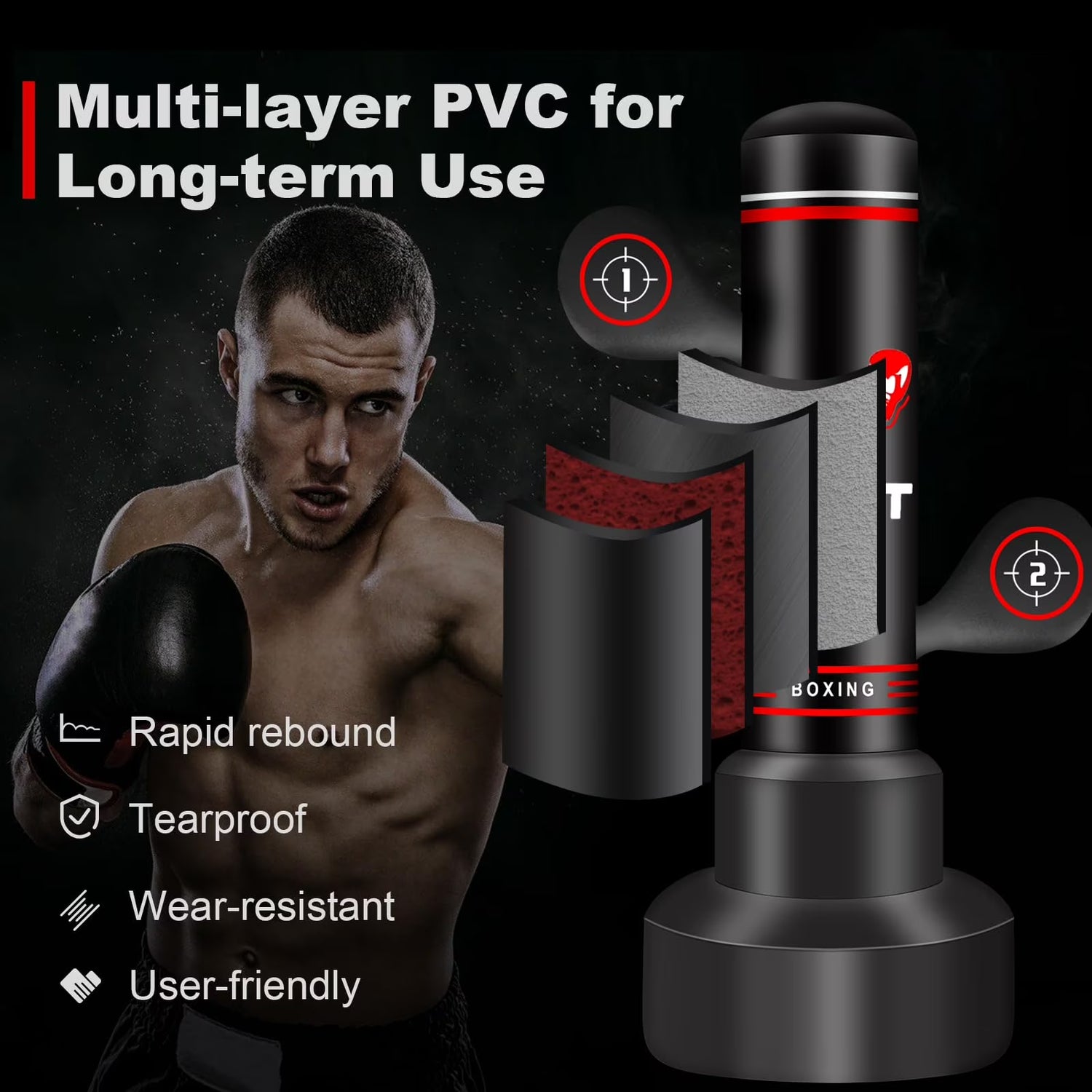 Heavy Punching Bag for Adults Teens, Heavy Bags for Boxing Freestanding with Gloves, Pump and Jump Rope, Boxing Reflex Ball for Men Training Equipment MMA Fitness Home Gym