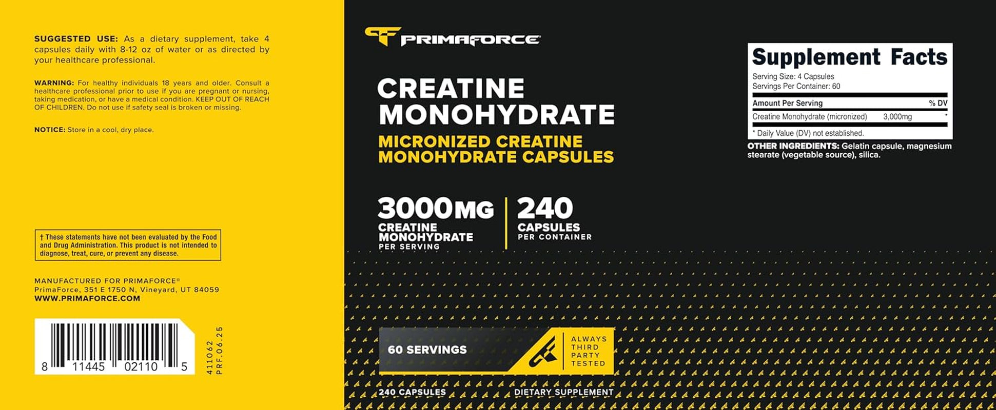 Creatine Monohydrate Capsules (3,000Mg) 240 Capsules | Gluten Free and Gmo-Free