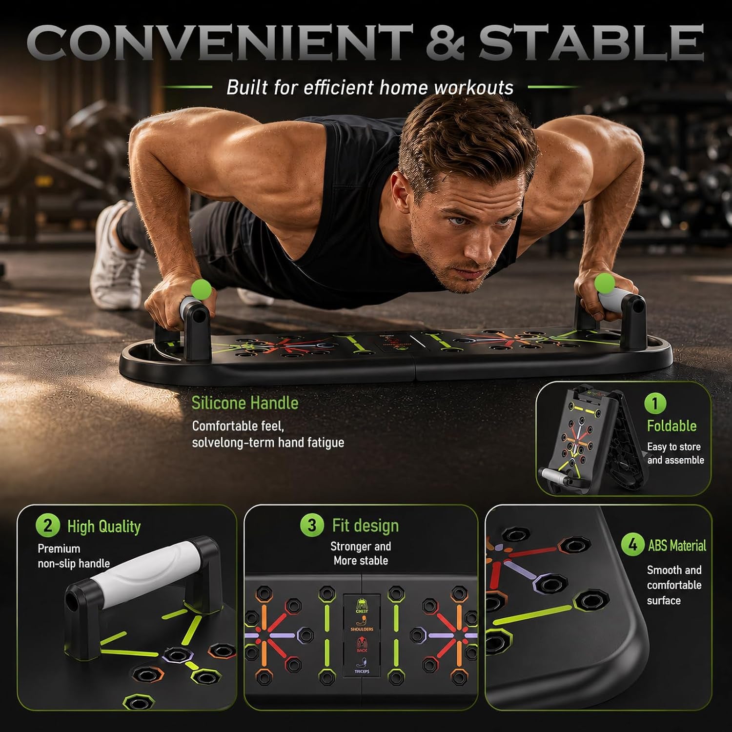 Push up Board Fitness, Portable Pushup Board for Men, Foldable Push up Bar, Workout Home Gym Equipment, 20 in 1 Exercise Pushup Handles for Floor, Strength Training Equipment for Men