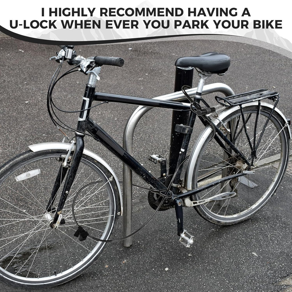 Premium Bike Lock Set with 2 Keys, Bike U-Lock with 6 Feet Thickened Solid Steel Cable, Heavy Duty anti Theft Bicycle U-Lock with Mounting Bracket for Road, Mountain, Folding Bike and Scooter
