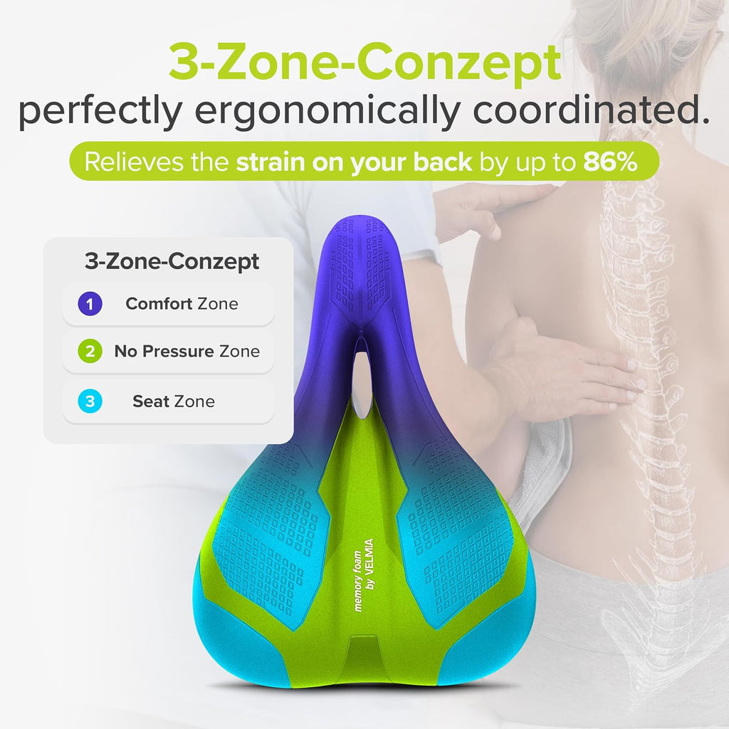 Bicycle Saddle - Comfortable Saddle for Men and Women - 3 Zone Concept - Waterproof Bicycle Seat with Ergonomic Design