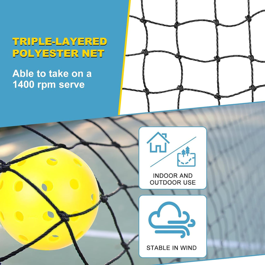Pickleball Net with Ball Collector, Wheels, 22FT & 11FT Size | Portable 2-In-1 Pickle Ball Net with Carry Bag, Steady Metal Frame for Outdoor Indoor Backyards, Driveway