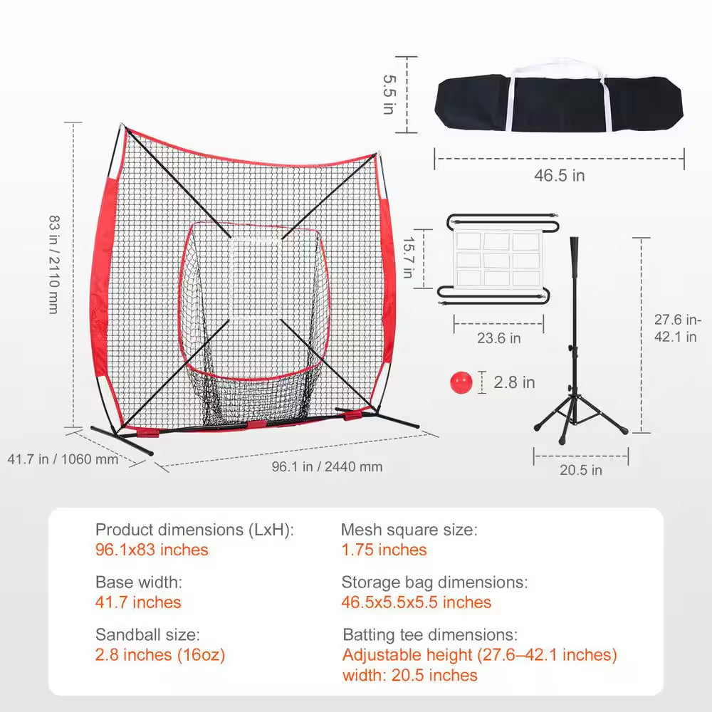 7 X 7 Ft. Baseball Softball Practice Net, Portable Baseball Training Net for Hitting Batting Catching Pitching
