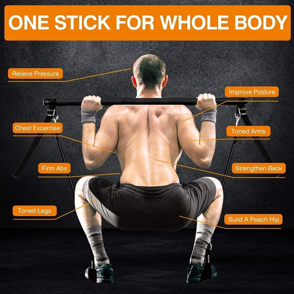 Adjustable Pilates Bar Kit with Resistance Bands,Portable Yoga Exercise Sticks&amp;2 Sets Stackable Resistance Bands for Toning Muscle,Legs,Butt.Stretched Fusion Pilates Home Gym,Full Body Workout