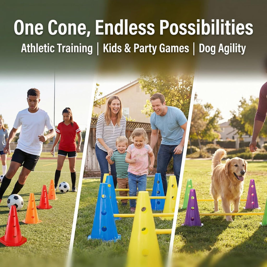 24 Pack Plastic Agility Cones, 9 Inch Soccer Cones Training Agility Field Marker Plastic Traffic Cone for Training, Football Basketball Drills, Traffic, Activity, Party, Indoor Outdoor Games