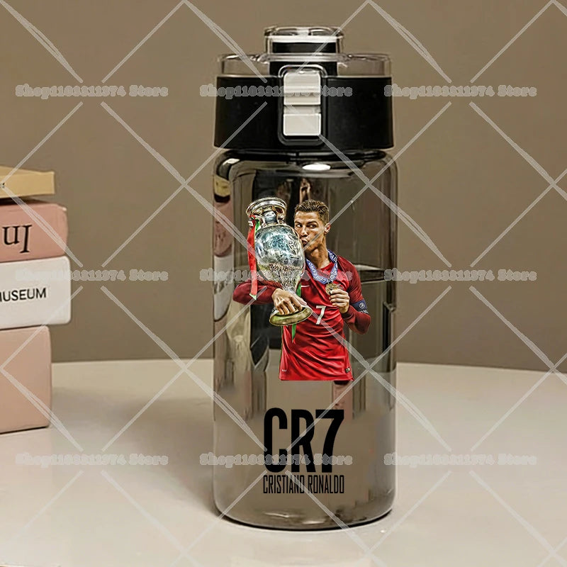 600ML CR7 Sports Water Bottles Cartoon Football Star Ronaldos Large Water Cups New Outdoor Transparent Drinking Bottle Kids Gift