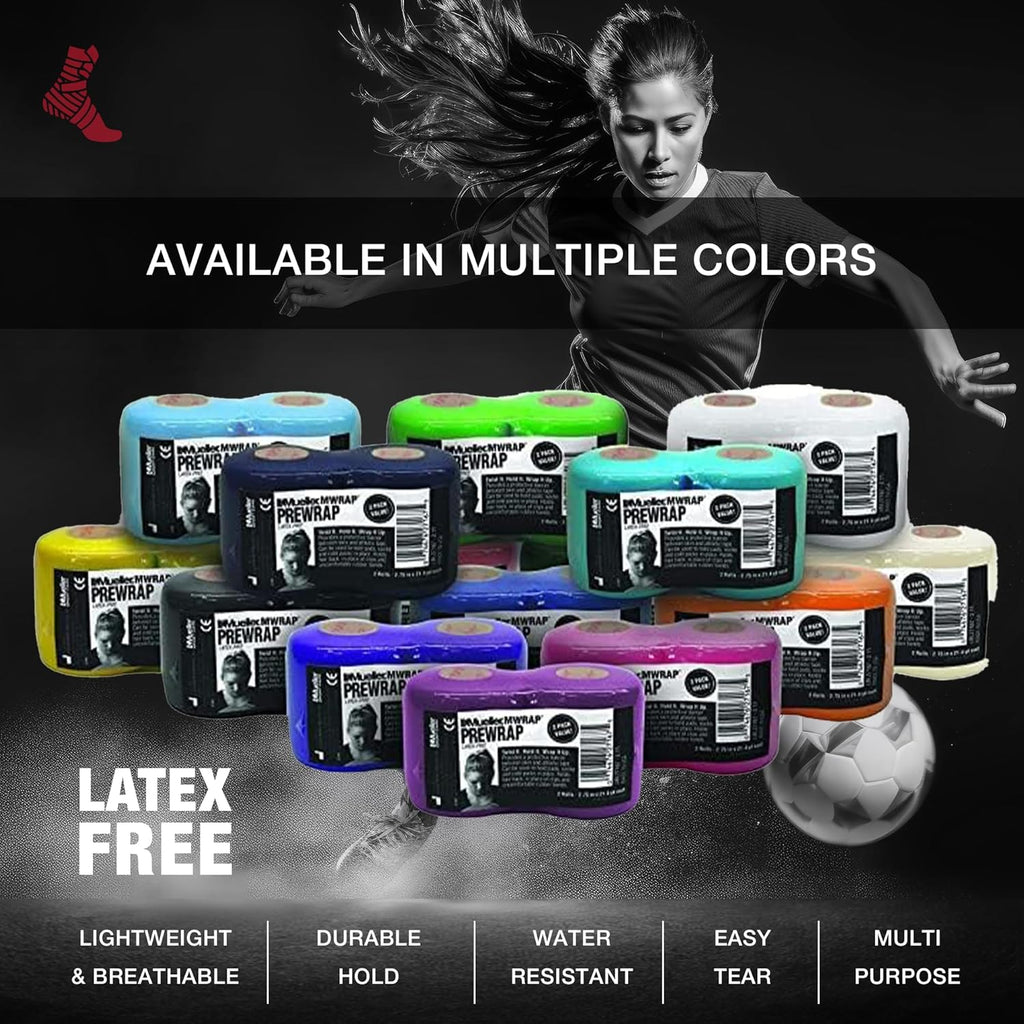 Sports Medicine Mwrap, Pre Wrap, Athletic Tape Underwrap for Sports, Hair, Ankles, Wrist, Hands and Knees, Water-Resistant, Latex Free, 2.75" X 21.4 Yards per Roll, 2 Rolls