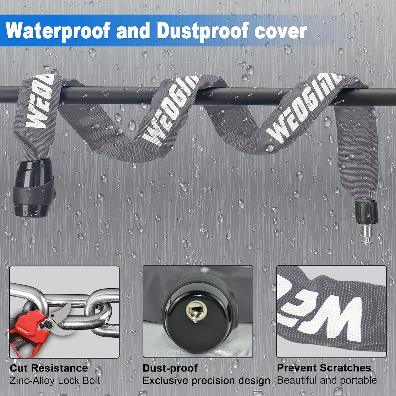 Bike Lock, Heavy Duty Anti-Theft 2.72 Ft Security Chain with 3 Keys, Waterproof for Bicycle,Scooter, Motorcycle, Door, Gate, Fence