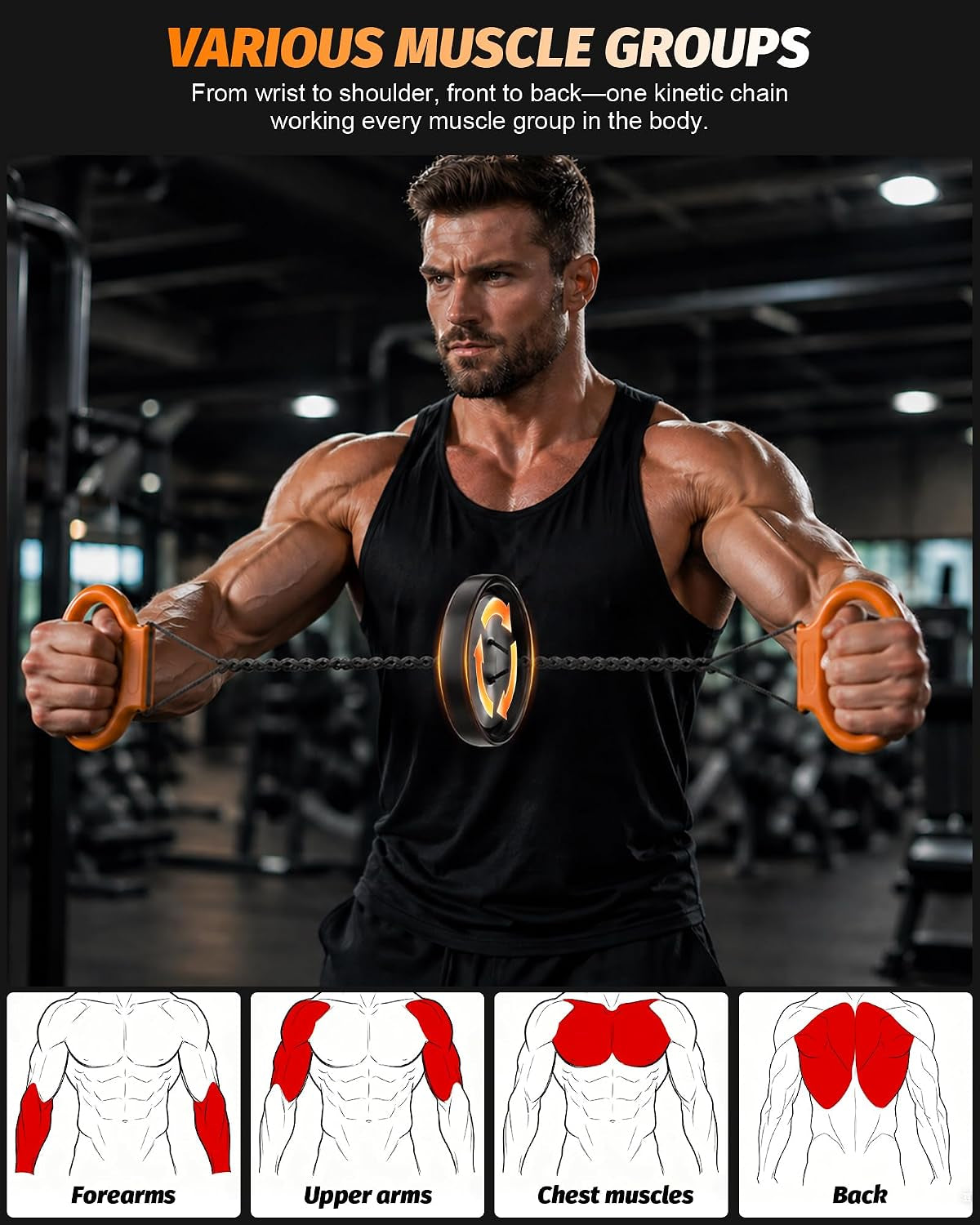 Flywheel Twister Arm Trainer, Chest Exerciser for Home Upper Body Workouts | Smooth Pull-And-Recoil Resistance, Dual Loop Handles, Compact Portability, and Controlled Bilateral Training for Daily Use