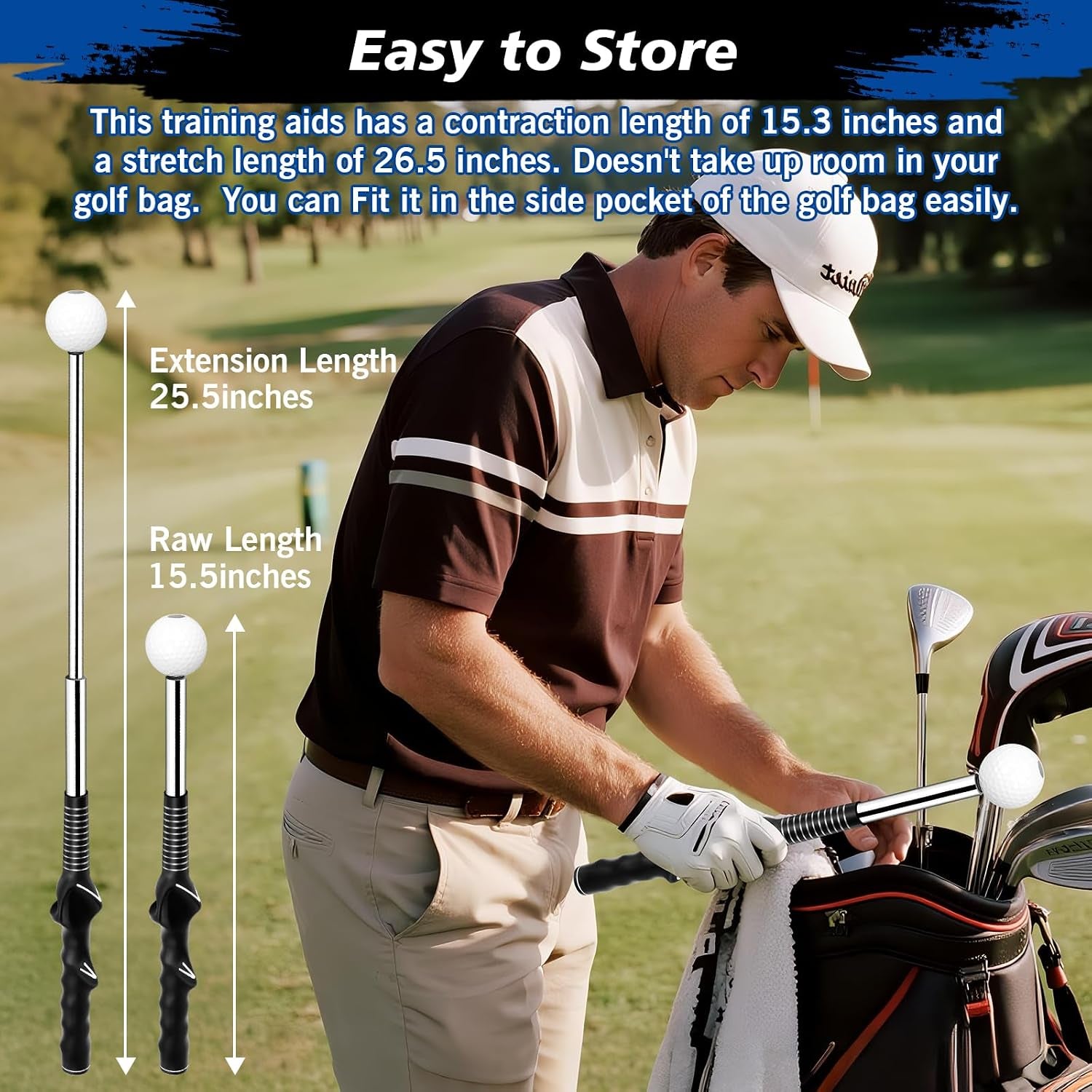 Retractable Golf Swing Trainer with Golf Grip Trainer & Arm Band | Telescopic Club Retractable Golf Swing Training Aid /Tempo Stick Golf/Warm Up/Indoor Golf Practice | Golf Grip Trainer