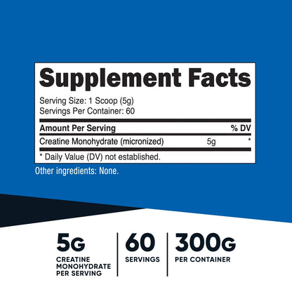 Creatine Monohydrate Powder Unflavored Micronized Creatine Monohydrate, 5G per Serving, (300 Grams)