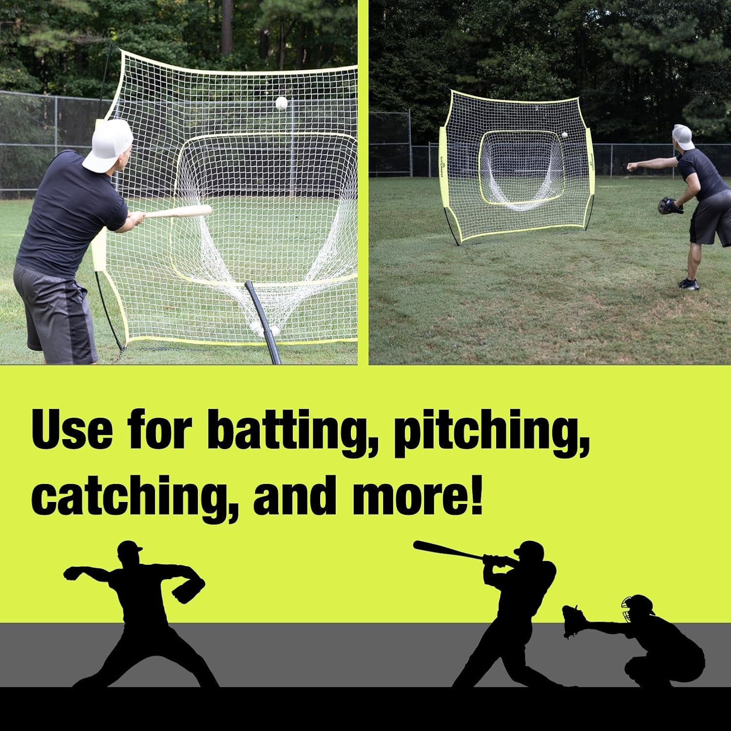 7X7 Ft Baseball and Softball Practice Net with Bow Frame | Includes Strike Zone Target and Carry Case. Bow Frame Sets up Fast for Hitting and Pitching Practice in the Yard or Field.