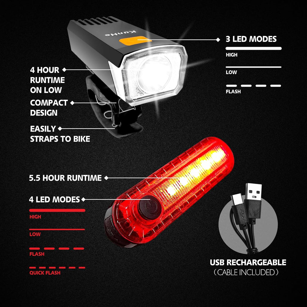 USB-C Rechargeable Bike Lights Front and Rear(2Or4Or10Or20 Packs) Night Riding for Kids &Adults 3 Lights Modes Used as a Safety Indicator Light for Skateboards Strollers and Wheelchairs