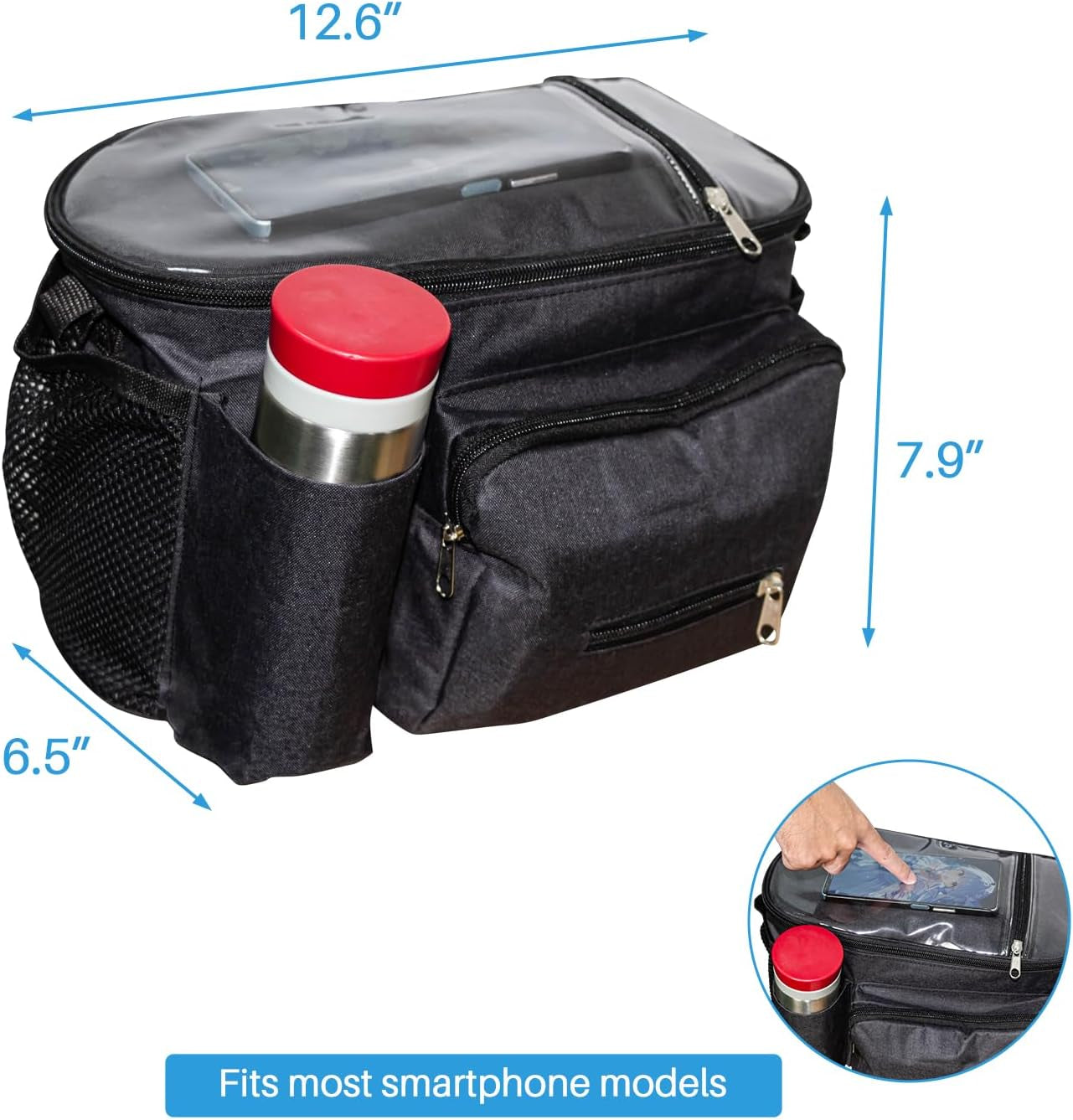 Large Bike Handlebar Bag,Large Bicycle Front Storage Pouch Bag,9 Inch Transparent Pouch with Shoulder Strap
